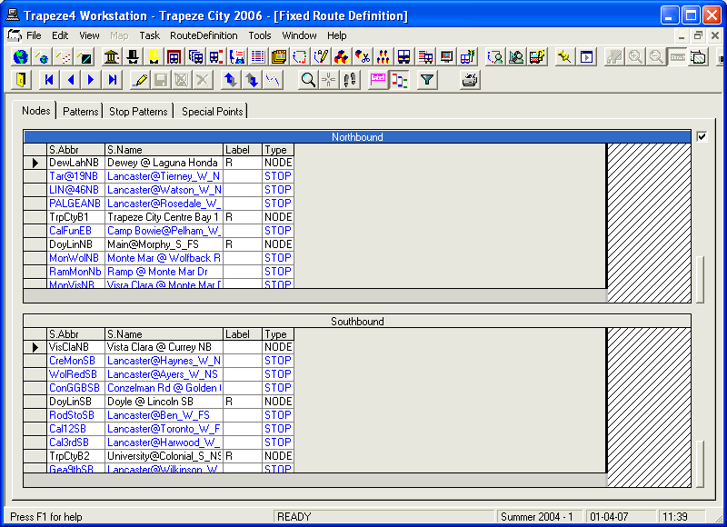 Fixed Route Definition window with the Nodes tab open