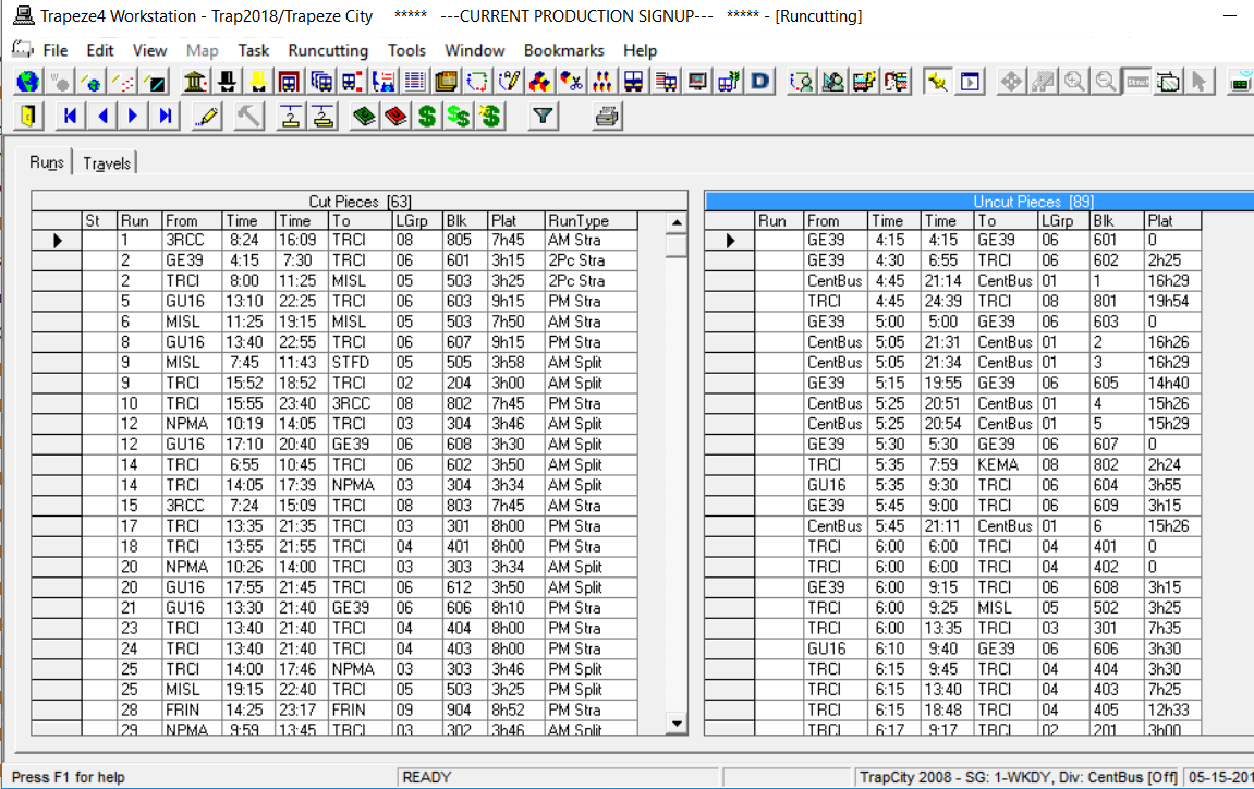 Runs tab with sample data