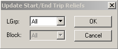 Update Start End Trip Relief dialog box