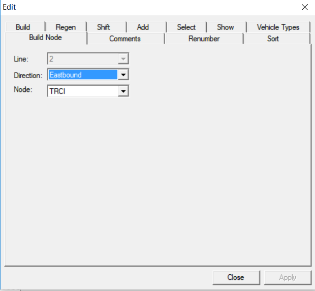Build Node tab in the Trip Edit dialog box