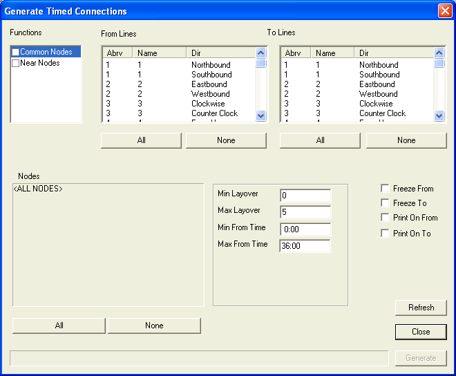 Generating Timed Connections dialog box
