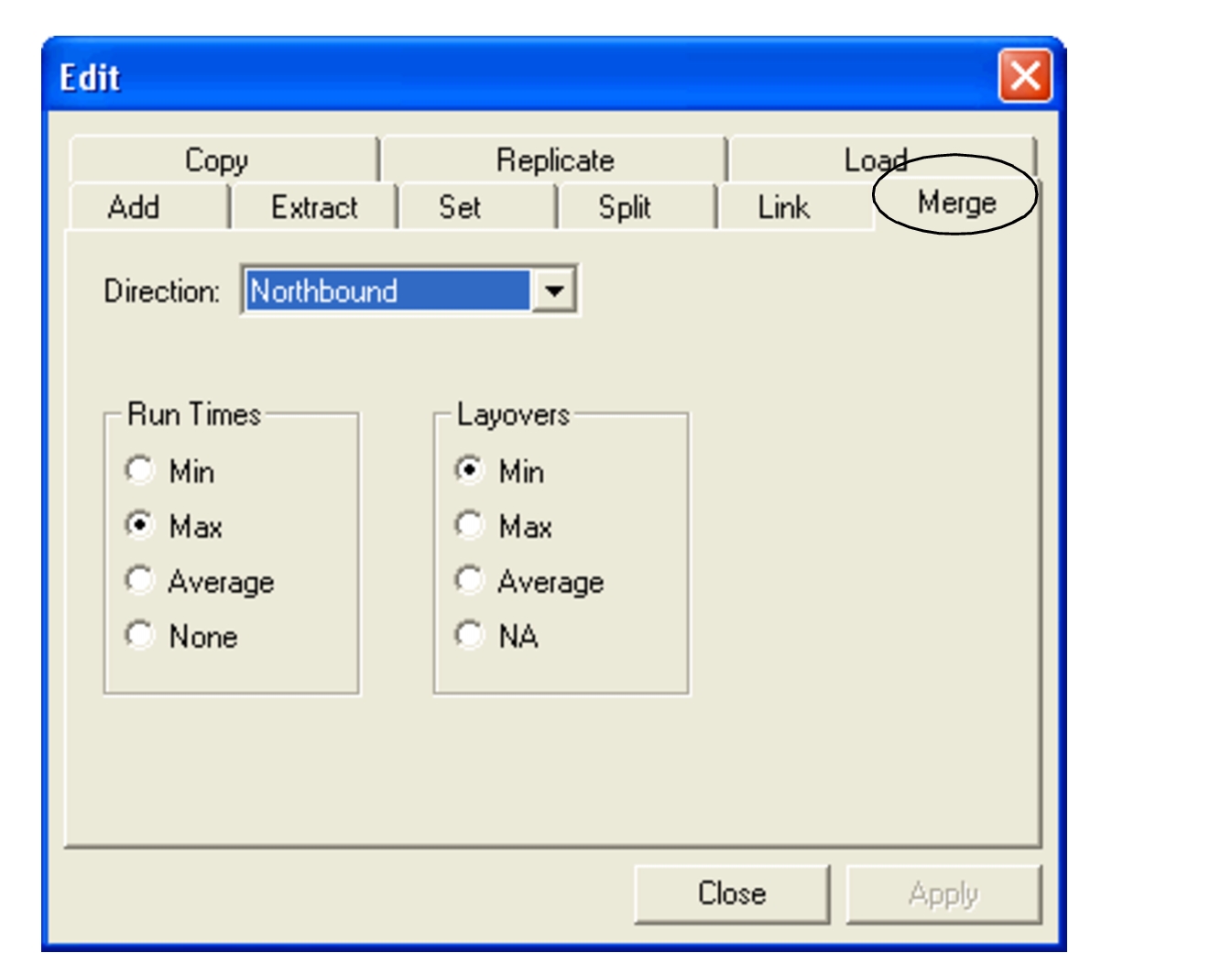 Merge of the Run Times Edit dialog box