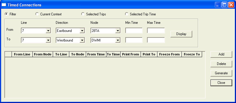 Time connections dialog box