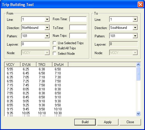 Trip Building Tool dialog box