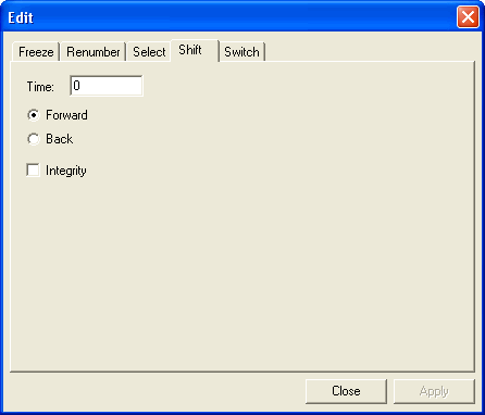 Edit dialog box with the Shift tab open