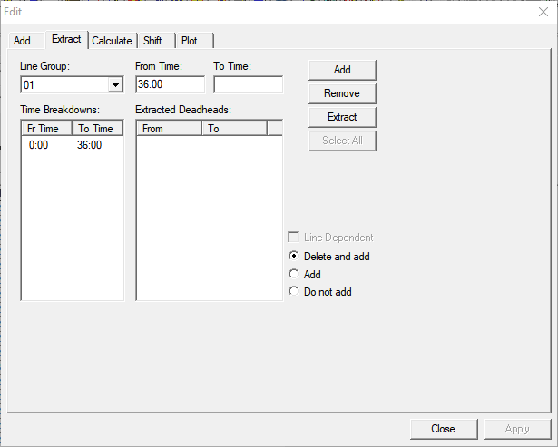 Edit dialog box with the Extract tab open