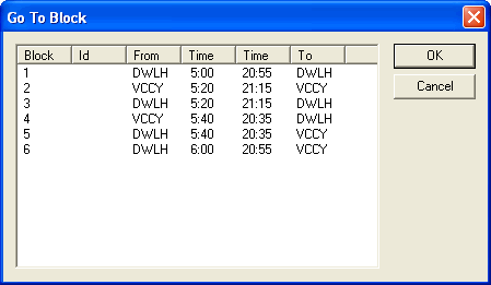 Go To Block dialog box