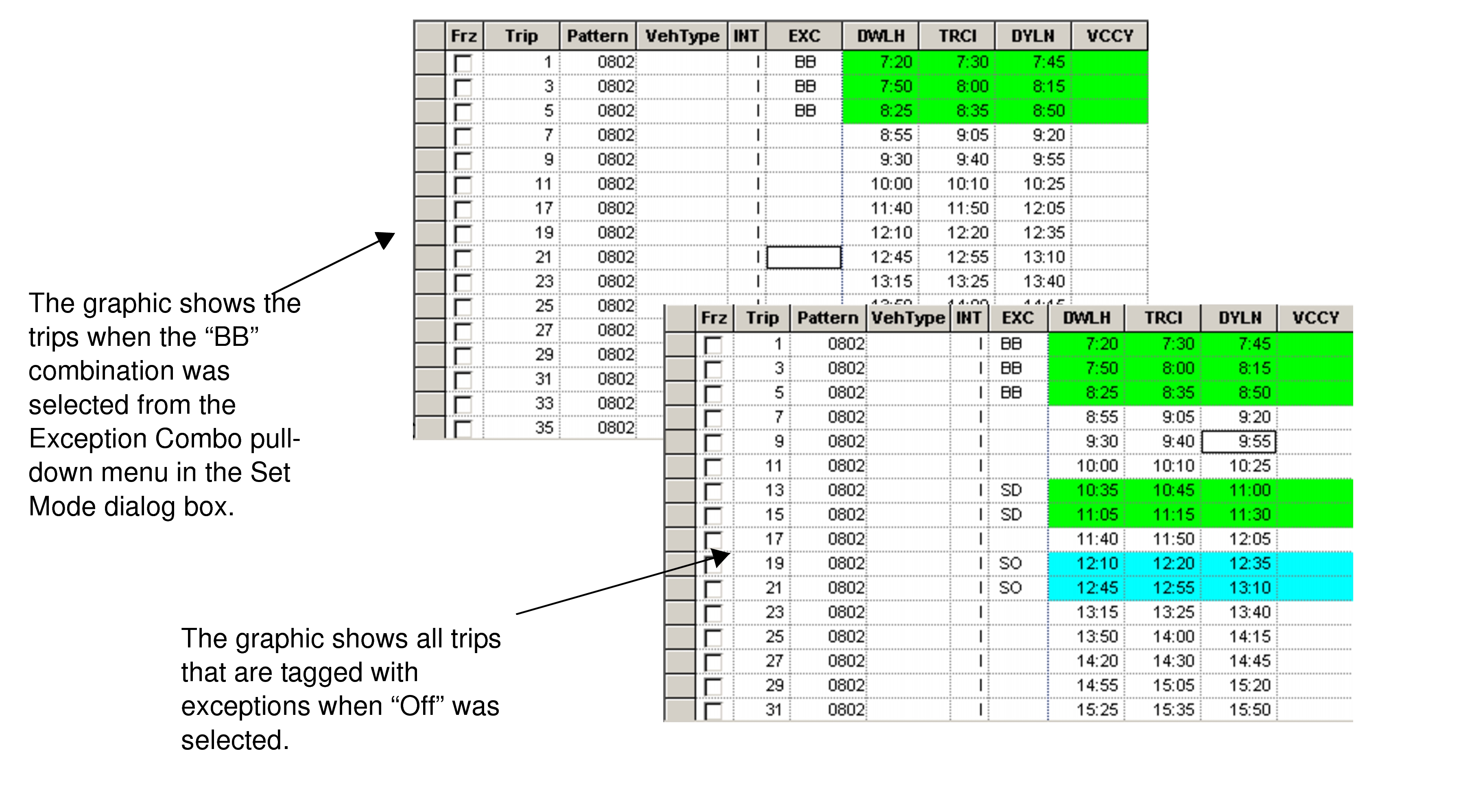 Sample exceptions screenshot