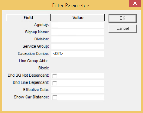 Block Statistics report parameters