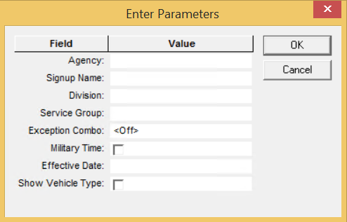 Run Guide parameters
