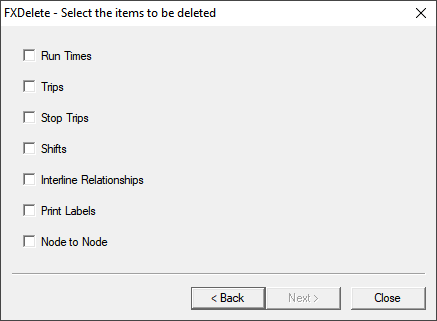 FX Delete - Select items to be deleted view