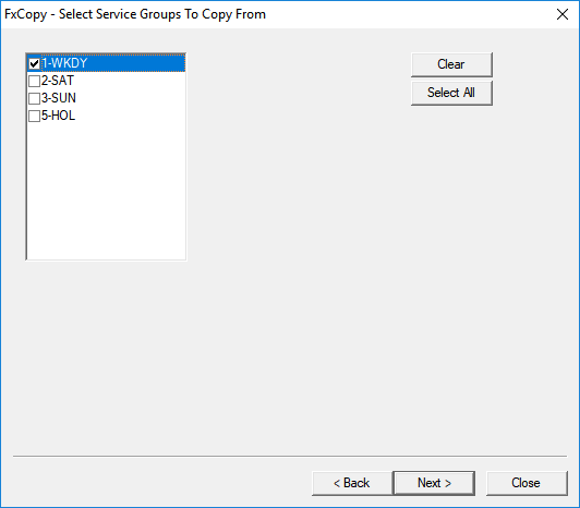 Select Service to Copy From dialog