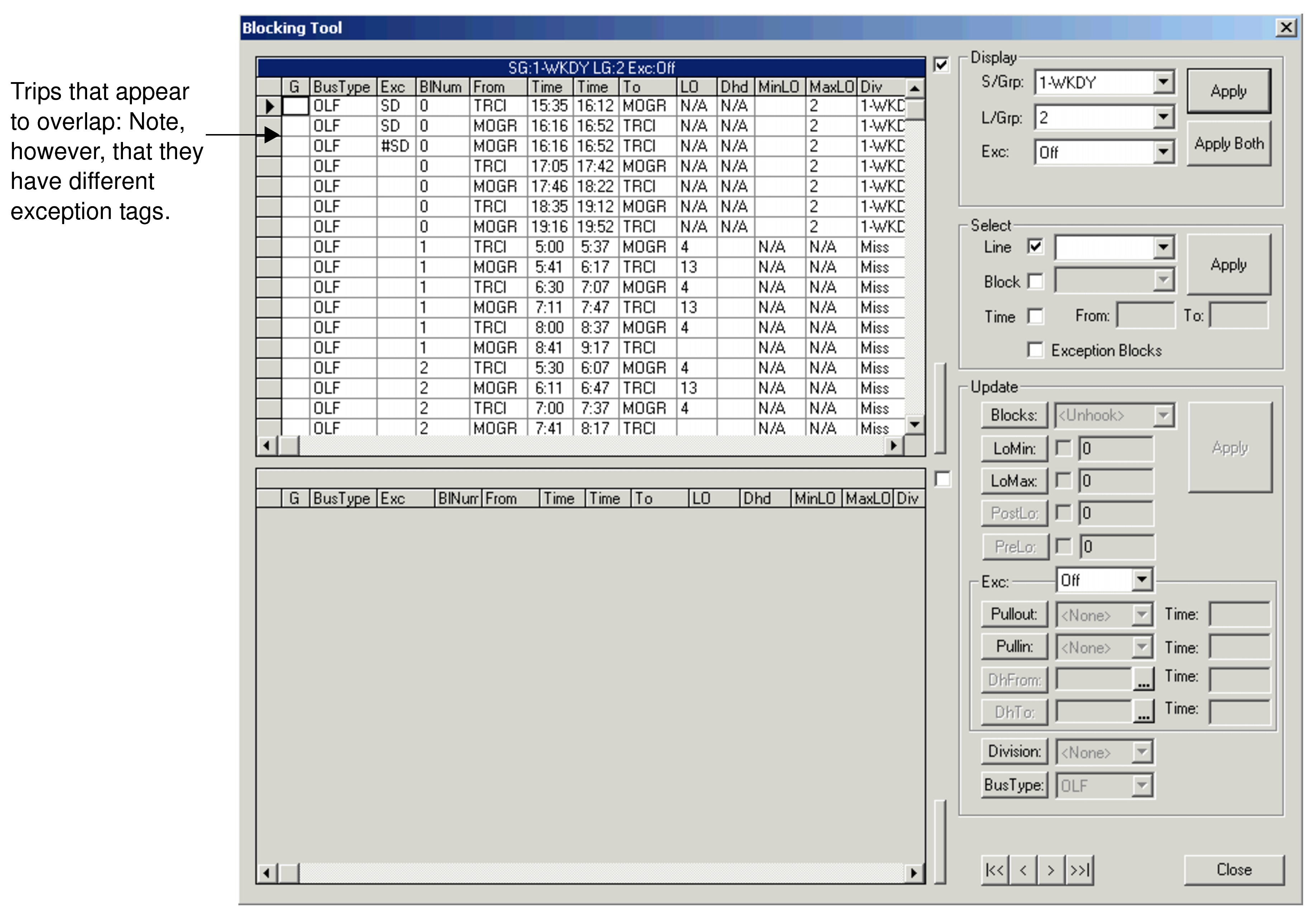 Blocking Tool dialog