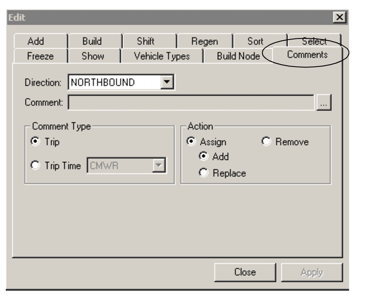 Comments tab in Edit dialog