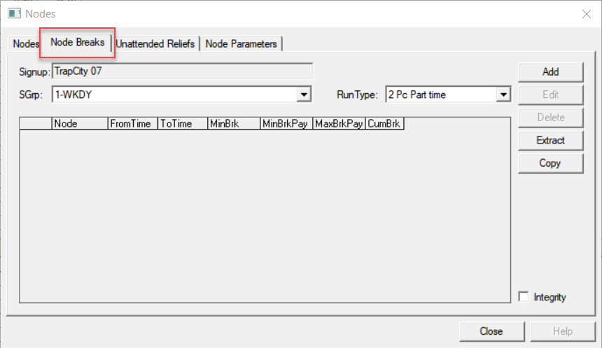 Node Breaks tab in Nodes dialog