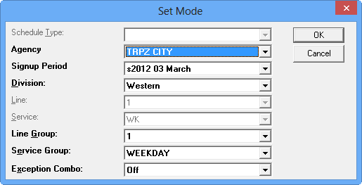 Set mode dialog