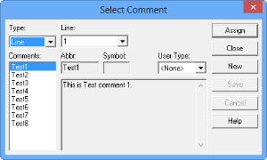 Select Comment dialog