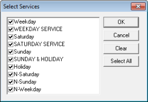 Select Services dialog