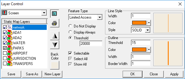 Layer Control dialog.