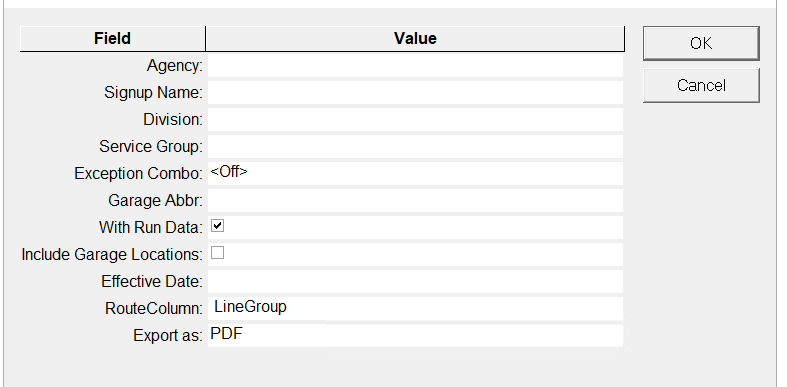 Pullin Sheet parameters
