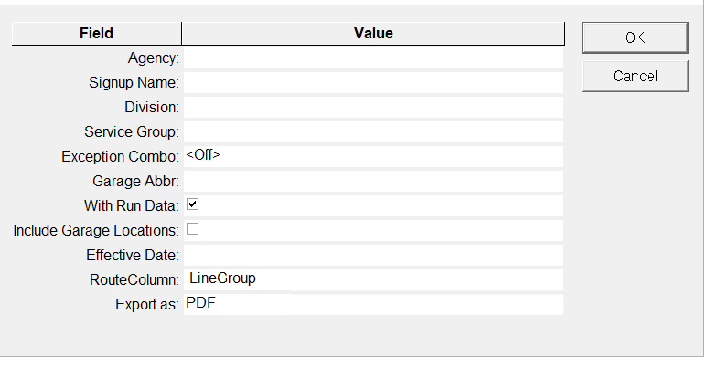 Pullout Sheet parameters