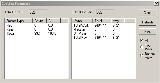 Costing Summary dialog box
