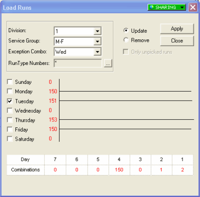 Load Runs dialog box with sample data