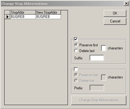 Change Stop Abbreviations dialog box
