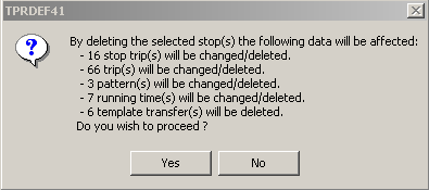 Warning about data to be affected by deleting selected node/stop