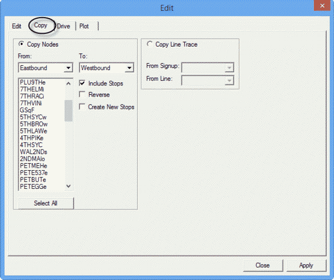 Edit dialog box with the Copy tab open