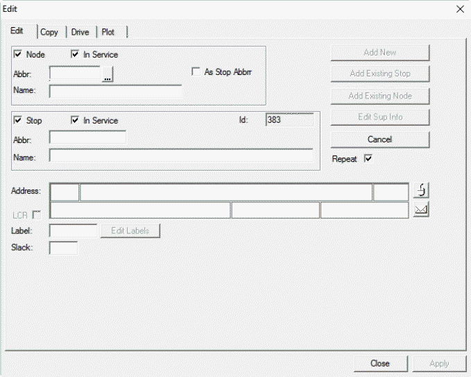 Nodes Edit dialog box