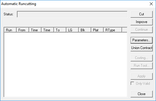 Automatic Runcutting dialog box