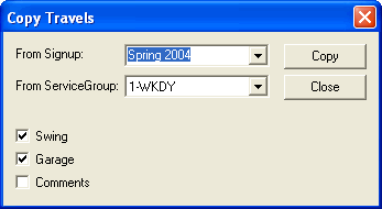 Copy Travels dialog box