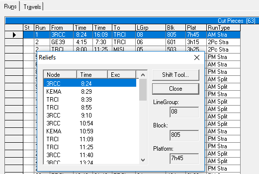 Relief Dialog with sample data