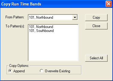 Copy Run Time Bands dialog box