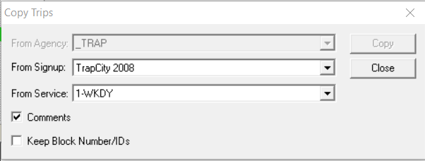 Copy Trips dialog box
