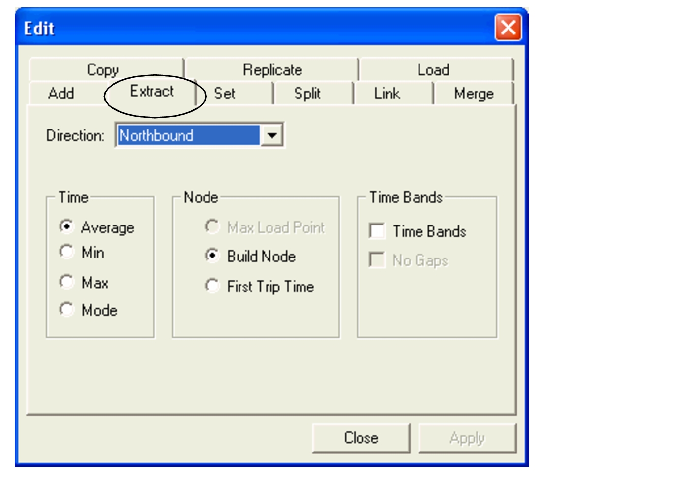 Extract tab on Run Times Edit dialog box