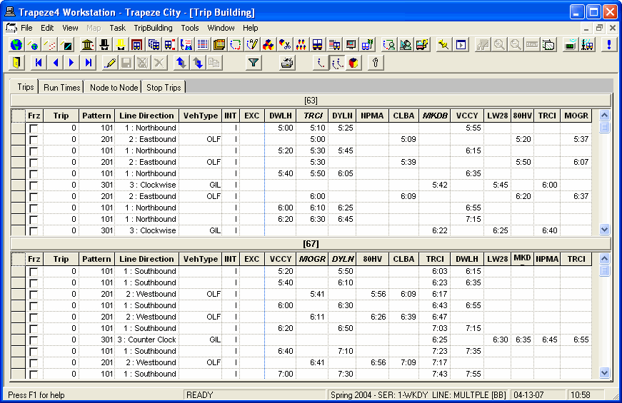 Trips tab in Multi-Line mode