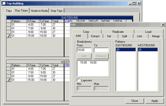 Add tab in the Run Times Edit dialog box