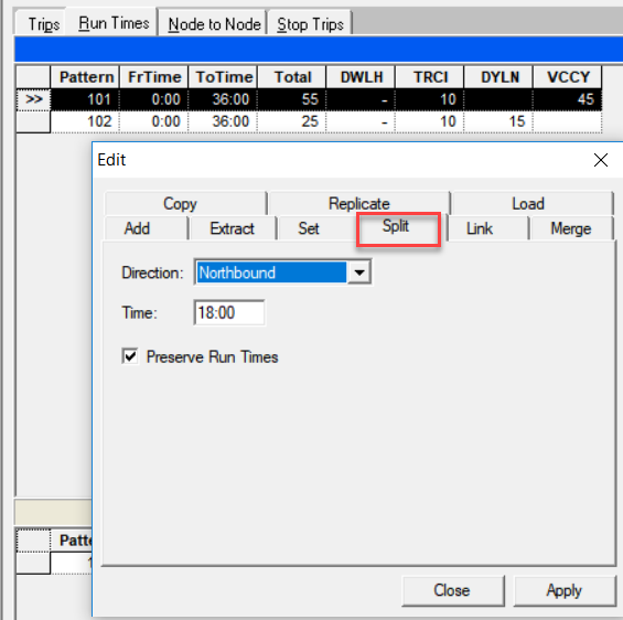 Split tab with sample data