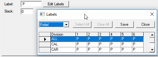 Labels dialog box with the Relief option selected