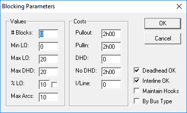 Blocking Parameters dialog box
