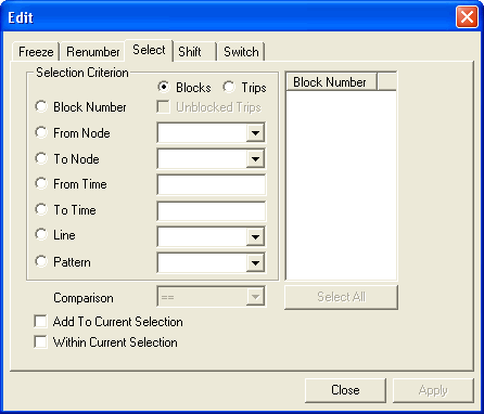 Edit dialog box with the Select tab open