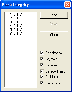 Block Integrity dialog box with sample data