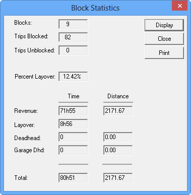 Block Statistics dialog box with sample data