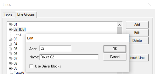 Use Driver Blocks check box in Lines Group Edit dialog box