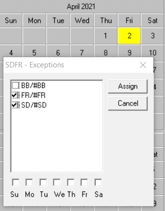 M-Th B - Exceptions dialog box