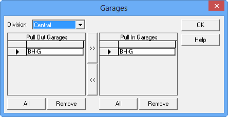 Garages dialog box