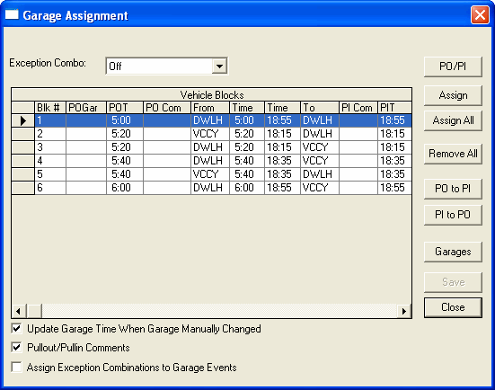 Garage Assignment dialog box
