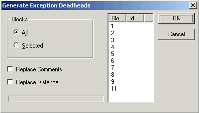 Generate Exception Deadheads dialog box